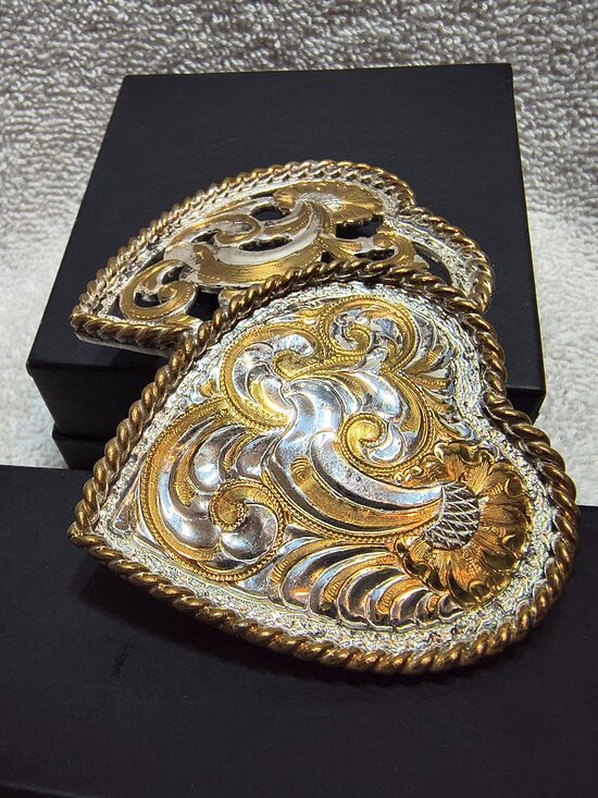 Silver Gold Double Heart See Through Buckle Gold Silver Swirl Crumrine Great !!